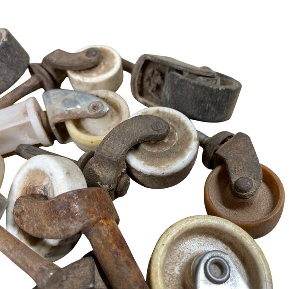 Antique Vintage Furniture Caster Wheels Set of 20 Metal and Plastic - Picture 4 of 4